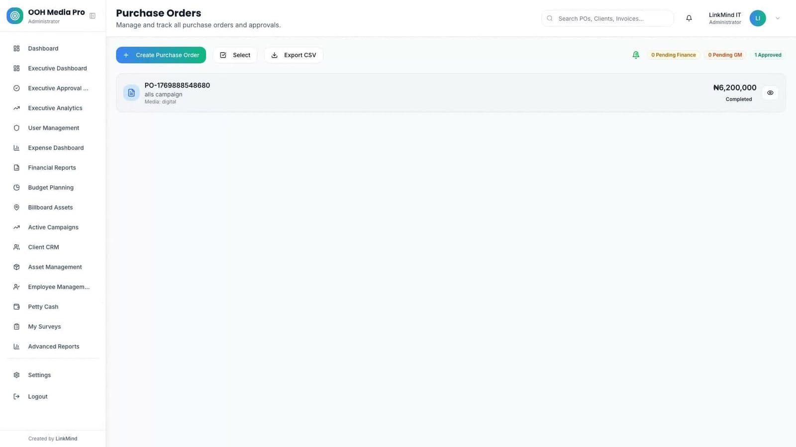 Purchase order approvals in OOH Media Pro